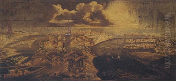 Malta, View Of The Grand Harbour, Valetta, And Its Environs Oil Painting by Alberto Pullicino