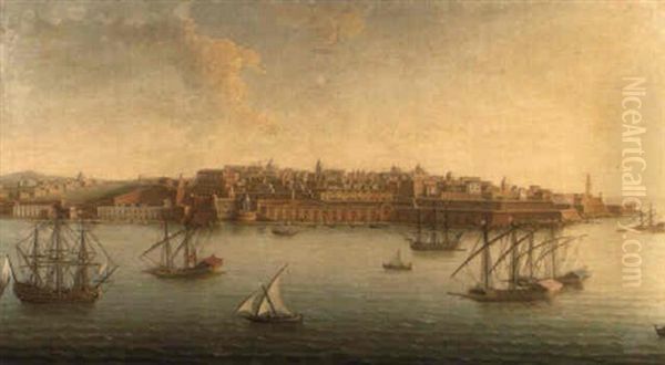 A View Of Valletta From The Grand Harbour, Taken From Castel S. Angelo Oil Painting by Alberto Pullicino