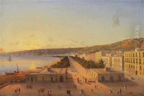 The Port Of Naples At Dawn Oil Painting by Giorgio Pullicino