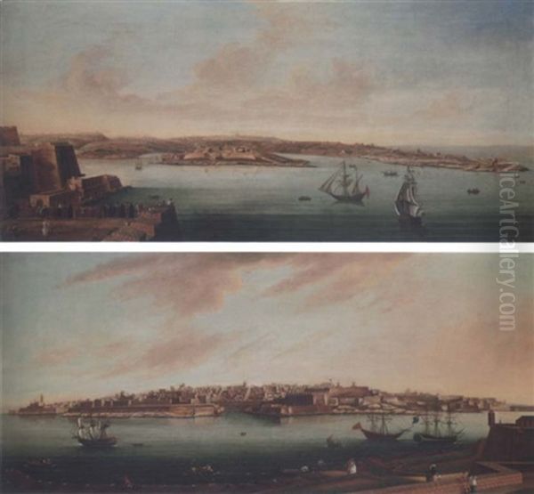 View Of Valetta From Marsamxett Harbour Taken From Fort Manoel Oil Painting by Giorgio Pullicino