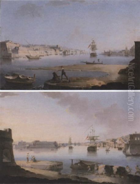 The Grand Harbour From Ras Hanzir Oil Painting by Giorgio Pullicino