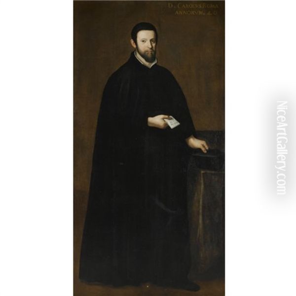 Portrait Of A Gentleman Wearing A Black Cloak And Holding A Black Hat And A Letter Oil Painting by Scipione Pulzone