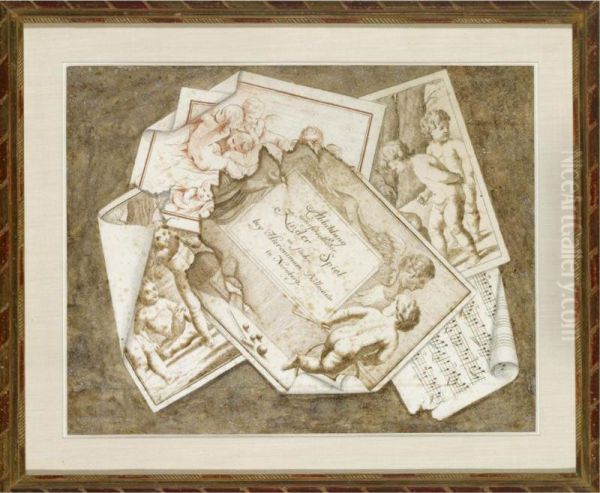 Trompe L'oeil Of Prints Illustrating Children's Games Oil Painting by Hieronymus Bollmann