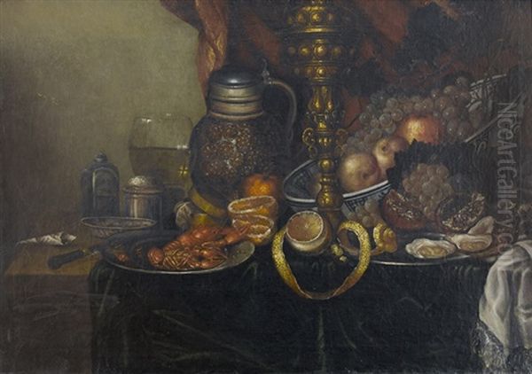 Stillleben Mit Fruchten, Austern, Langusten Und Gefassen Oil Painting by Franz Michael Sigmund von Purgau