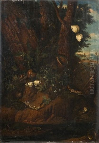 Sous-bois Anime De Lezards, Insectes Et Papillons Oil Painting by Franz Michael Sigmund von Purgau