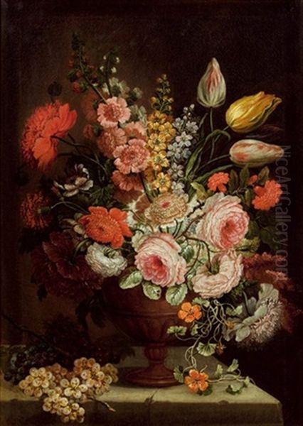 Blumenstillleben Mit Trauben Oil Painting by Franz Michael Sigmund von Purgau