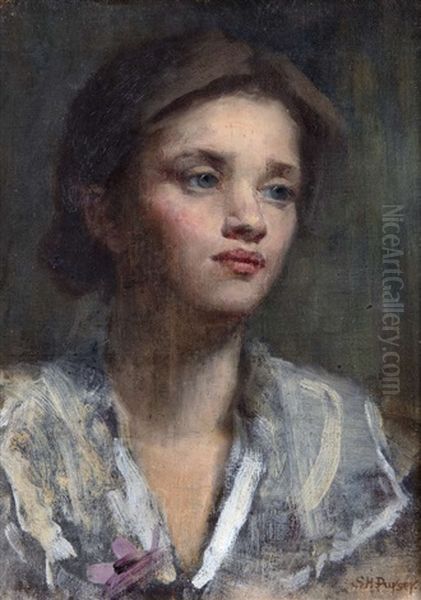 Portrait Of A Young Girl With Flower Oil Painting by Sarah Henrietta Purser