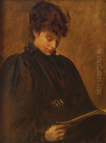 Portrait Of A Young Girl Reading by Sarah Henrietta Purser