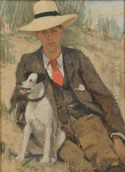 Portrait Of A Man With His Dog Oil Painting by Sarah Henrietta Purser