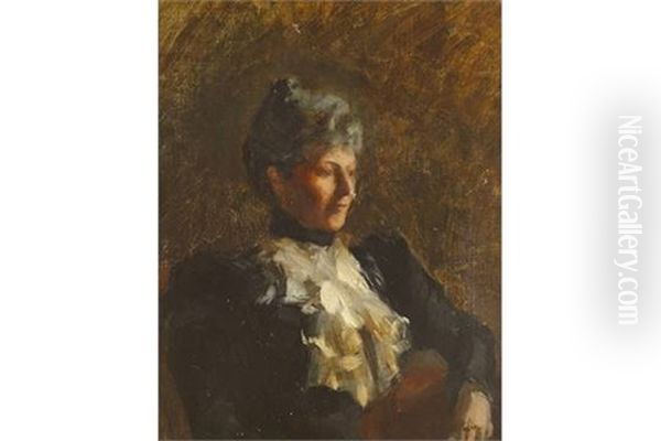 Portrait Of A Lady With Jabot Blouse Oil Painting by Sarah Henrietta Purser