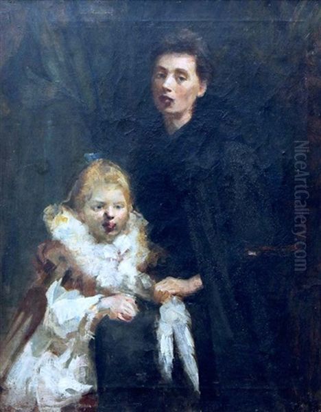 Portrait Of A Mother And Child Oil Painting by Sarah Henrietta Purser