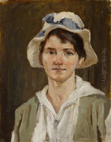 Woman In A White Hat Oil Painting by Sarah Henrietta Purser