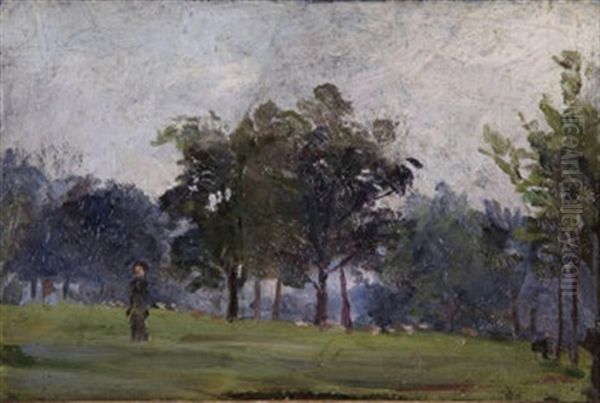 Figure In The Park (+ River Study, Verso) Oil Painting by Sarah Henrietta Purser