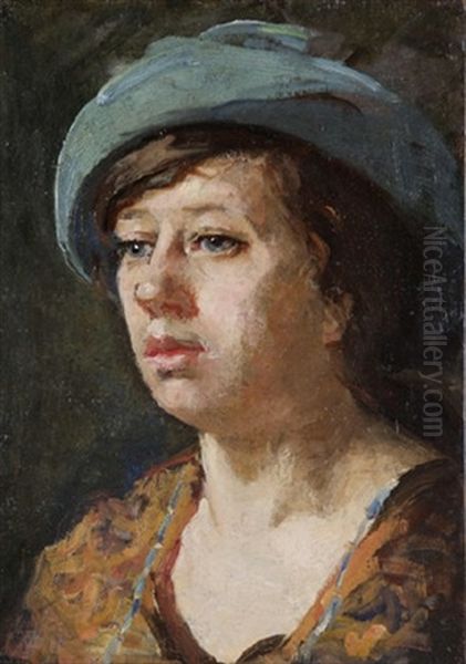 Woman In A Green Hat (+ Study Of Saint And Stork, Verso) Oil Painting by Sarah Henrietta Purser