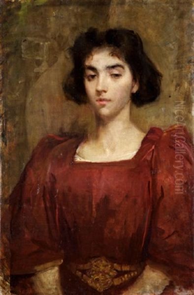 The Red Dress Oil Painting by Sarah Henrietta Purser