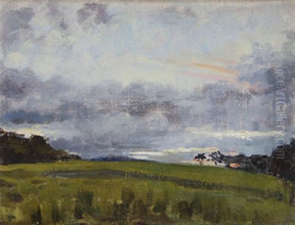 Extensive Landscape At Sunset Oil Painting by Sarah Henrietta Purser