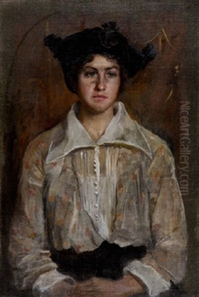 The Black Hat Oil Painting by Sarah Henrietta Purser