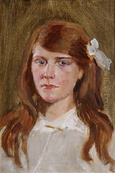 Girl With White Bow Oil Painting by Sarah Henrietta Purser