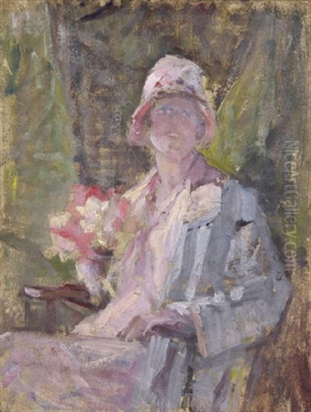 Woman Holding Bunch Of Flowers Oil Painting by Sarah Henrietta Purser