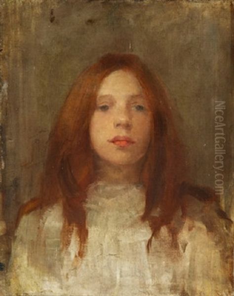 Girl With Red Hair Oil Painting by Sarah Henrietta Purser