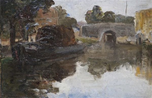 Turf Barge At Leeson Street Bridge Oil Painting by Sarah Henrietta Purser