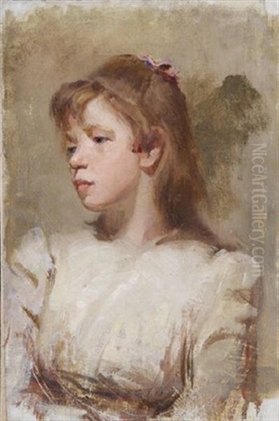 Girl In White Dress Oil Painting by Sarah Henrietta Purser