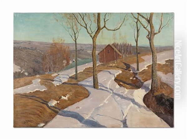 Early Spring Landscape (last Snow) Oil Painting by Vilhelms Purvitis