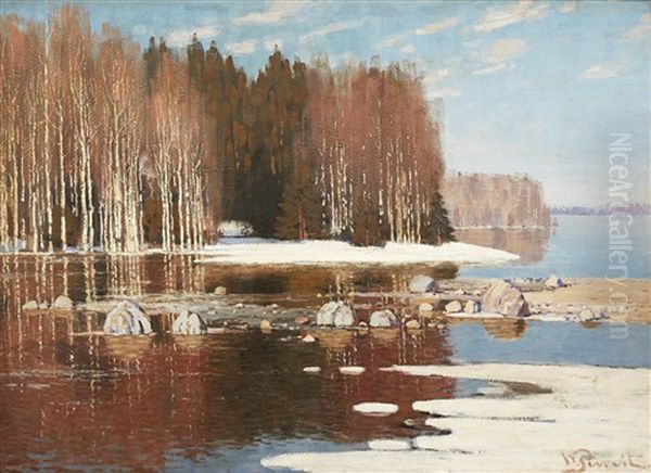 Winter Landscape Oil Painting by Vilhelms Purvitis