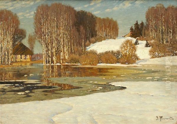 Winter Landscape Oil Painting by Vilhelms Purvitis