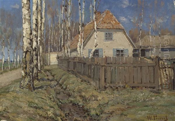 Village Oil Painting by Vilhelms Purvitis