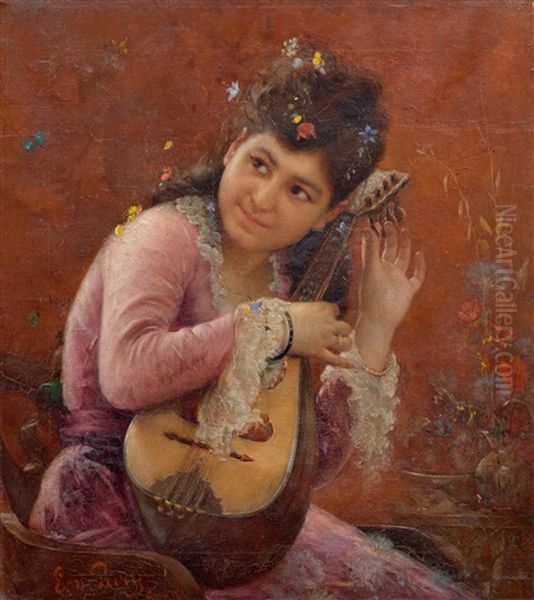 Jeune Femme Et Mandoline, Capri Oil Painting by Edmond Jean de Pury