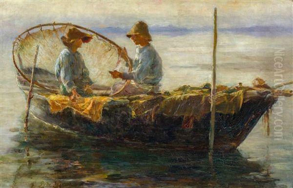 Deux Pecheurs Dans Une Barque Oil Painting by Edmond Jean de Pury