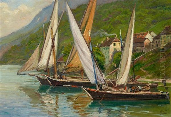 Fischerboote Oil Painting by Edmond Jean de Pury