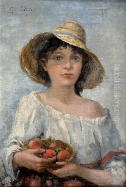 Jeune Fille A La Corbeille De Fruits Oil Painting by Edmond Jean de Pury