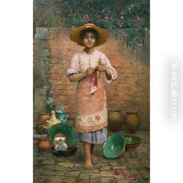 Helene, La Petite Marchande (helene, The Little Street Vendor) Oil Painting by Edmond Jean de Pury