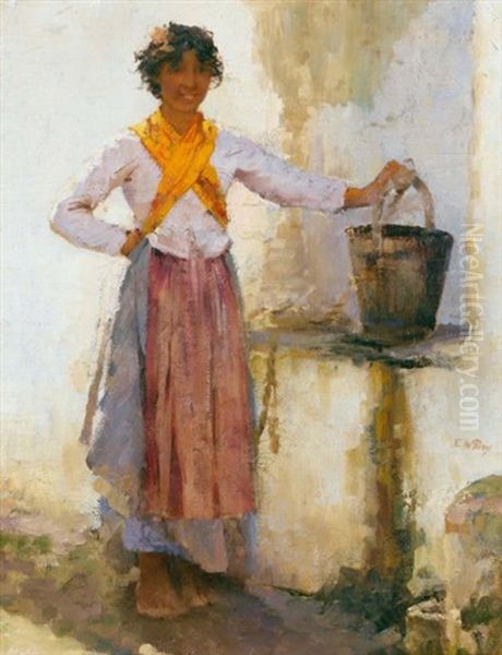 La Porteuse D'eau (the Water Carrier) Oil Painting by Edmond Jean de Pury