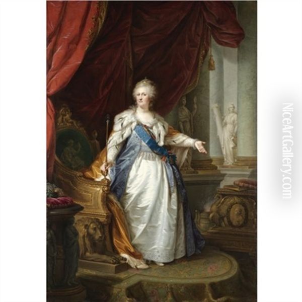 Portrait Of Catherine Ii (after The Portrait By Lampi) Oil Painting by Ivan Afanasevich Pustynin