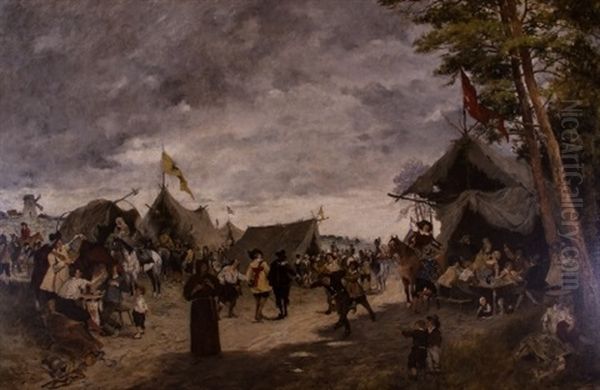 Military Camp Oil Painting by Friedrich von Puteani