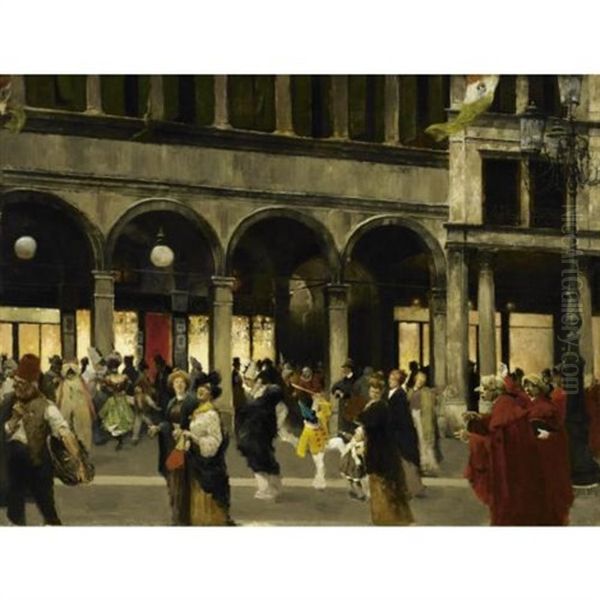 At The Cafe Florian, Venice Oil Painting by Friedrich von Puteani