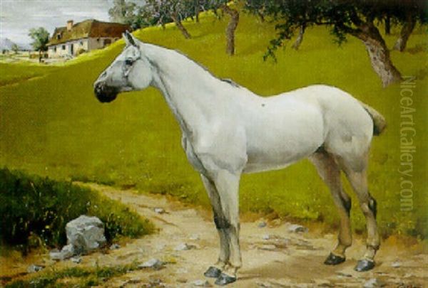 Le Grand Cheval Blanc Oil Painting by Friedrich von Puteani