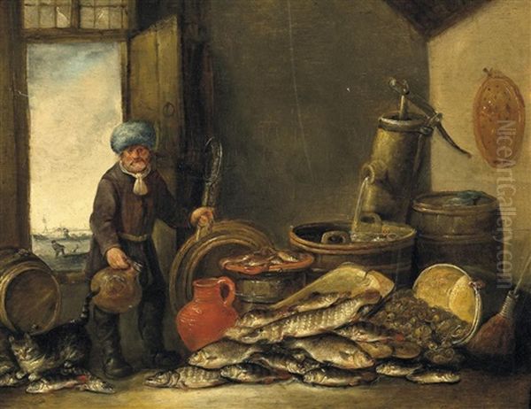 Der Fischhandler Oil Painting by Pieter de Putter