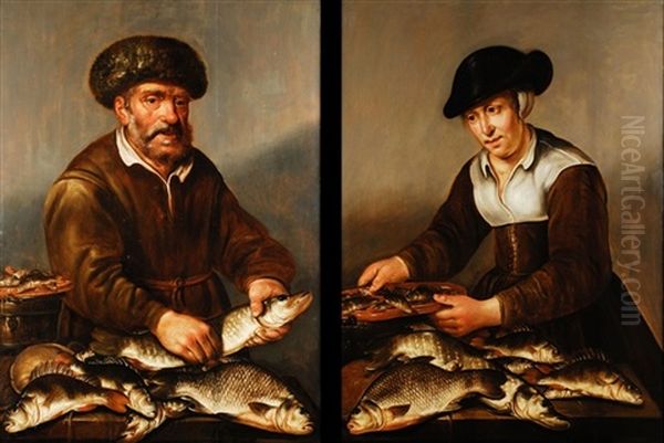 Bildnisse Eines Fischverkaufers Und Einer Fischverkauferin (pair) Oil Painting by Pieter de Putter