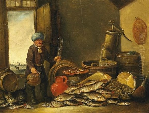 Der Fischhandler Oil Painting by Pieter de Putter