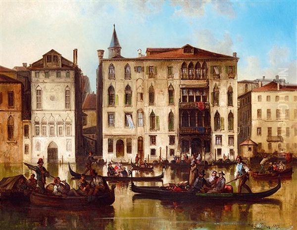 Venice (canal Grande), 1859 Oil Painting by Josef Karl Berthold Puettner