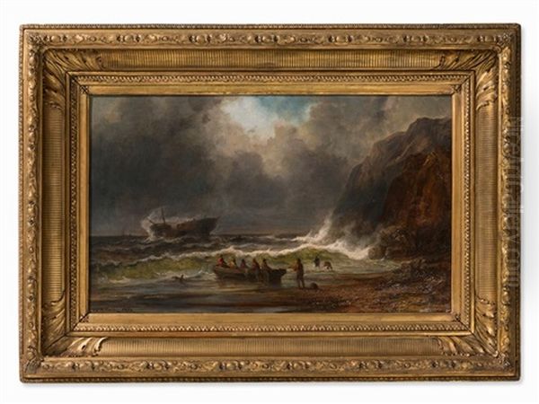 Boats At The Sea Oil Painting by Josef Karl Berthold Puettner