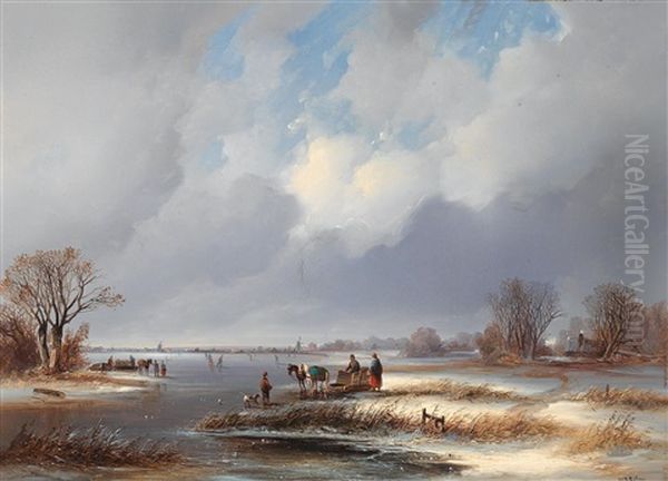 Winter Landscape Oil Painting by Josef Karl Berthold Puettner