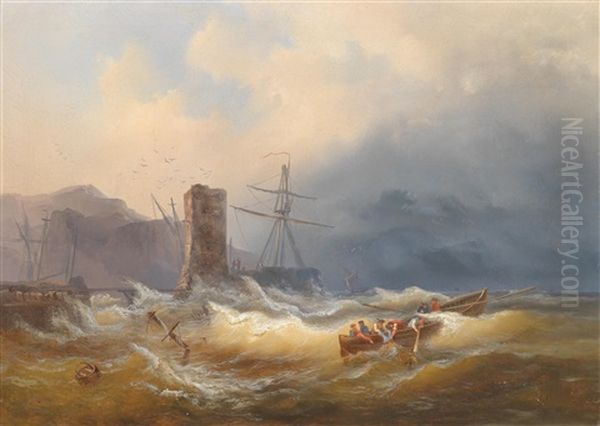 Schiffbruch Vor Der Kuste Oil Painting by Josef Karl Berthold Puettner