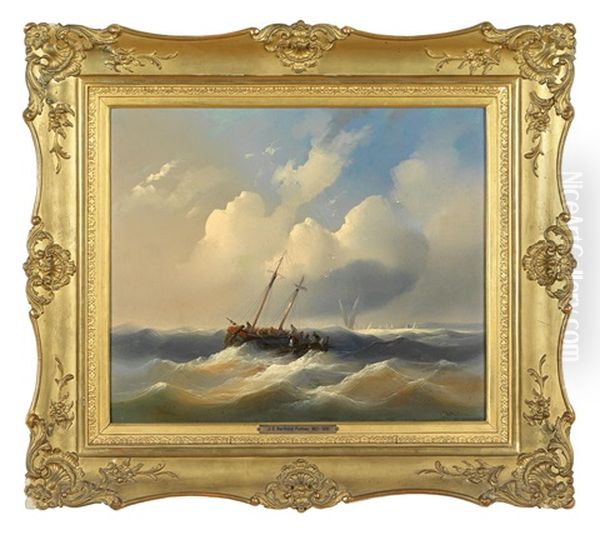 Scheiternde Fischer In Ihrem Boot In Vom Sturm Bewegter See Oil Painting by Josef Karl Berthold Puettner