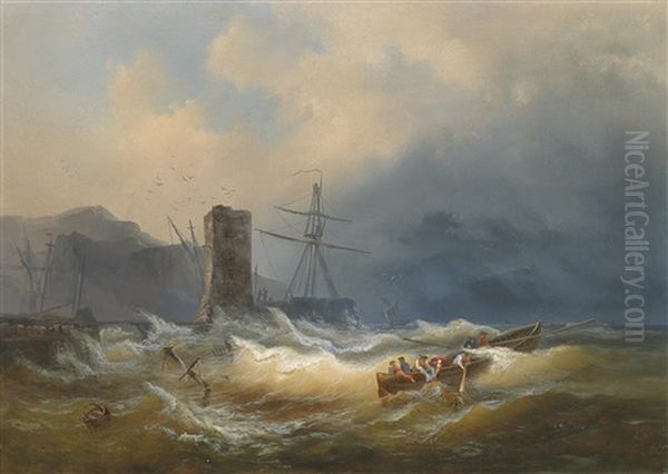 Schiffbruch Vor Der Kuste Oil Painting by Josef Karl Berthold Puettner