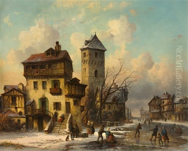 Eisvergnugen Oil Painting by Josef Karl Berthold Puettner